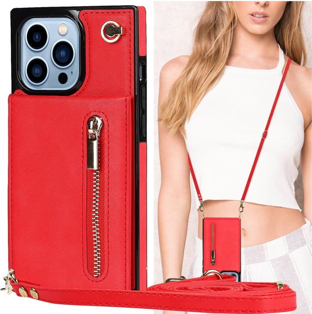 iPhone 15 Pro Case Shoulder Strap Neck Retro PU Leather TPU