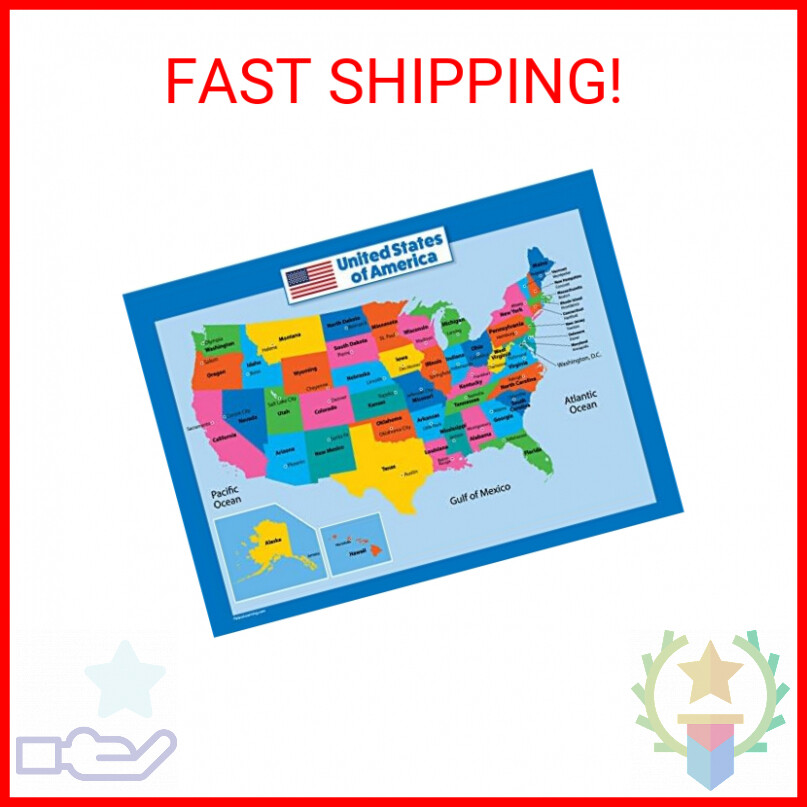 USA Map for Kids - LAMINATED - United States Wall Chart Map (18 x 24)