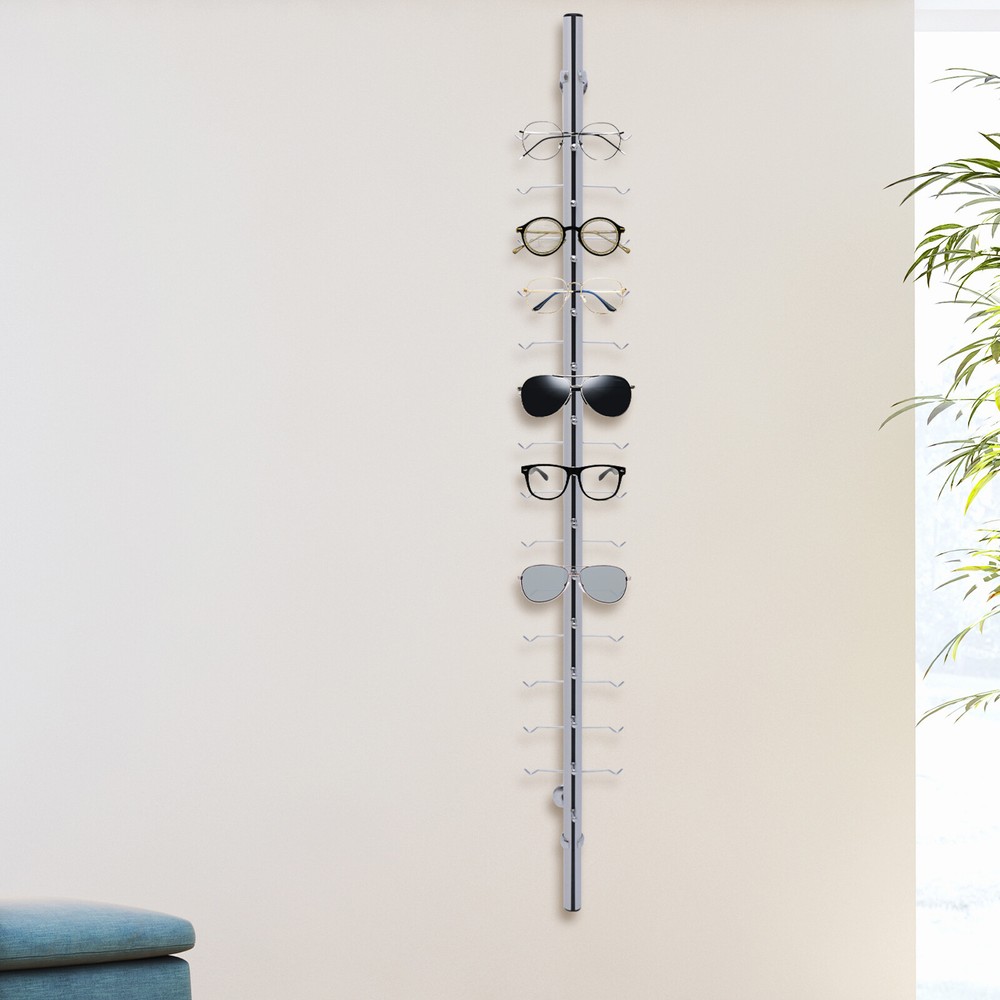10x Aluminium Wall-Mounted Eyeglass Display Rod Rack for Sunglasses Storage