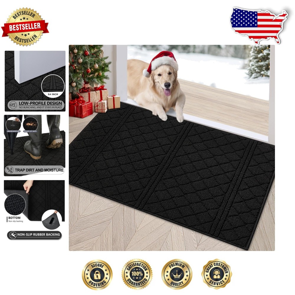 Durable Low-Profile Rubber-Backed Door Mat 32x40 Machine Washable