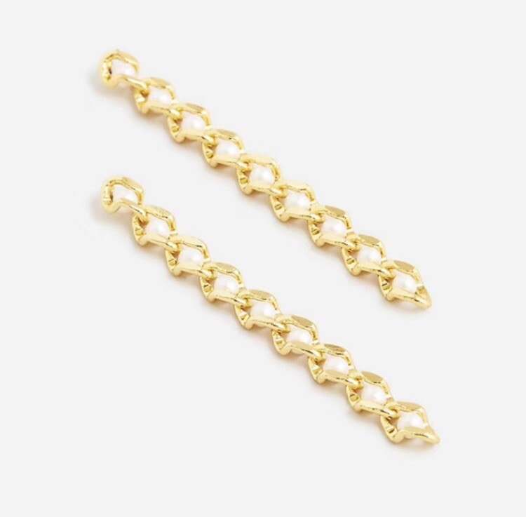NWT J. Crew Linear Pearl Chain Earrings, Preppy Bridal Wedding Formal Gold OS