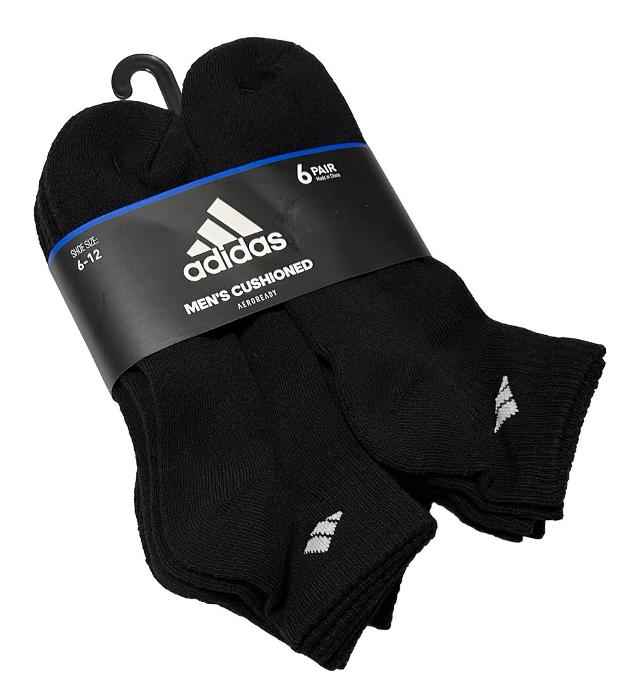 Adidas Men's Cushioned 6-Pairs Quarter Cut Socks   Black