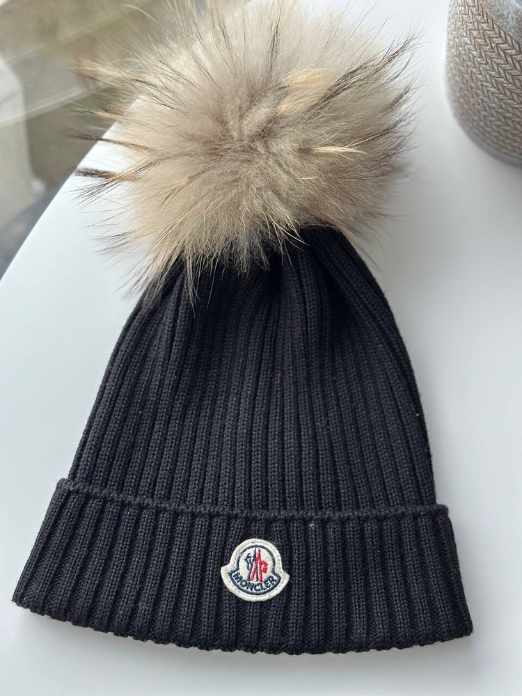 Moncler Womens Black Real Fur Hat Rare Vintage Style