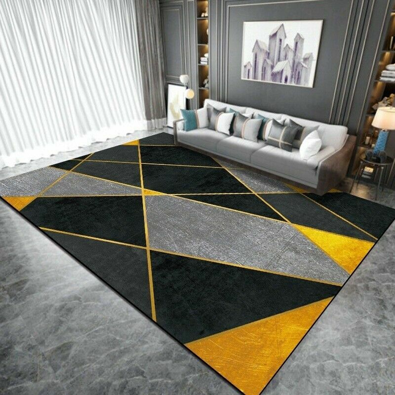 Black Yellow Geometric Carpet Non-Slip Nordic Bedroom Rug