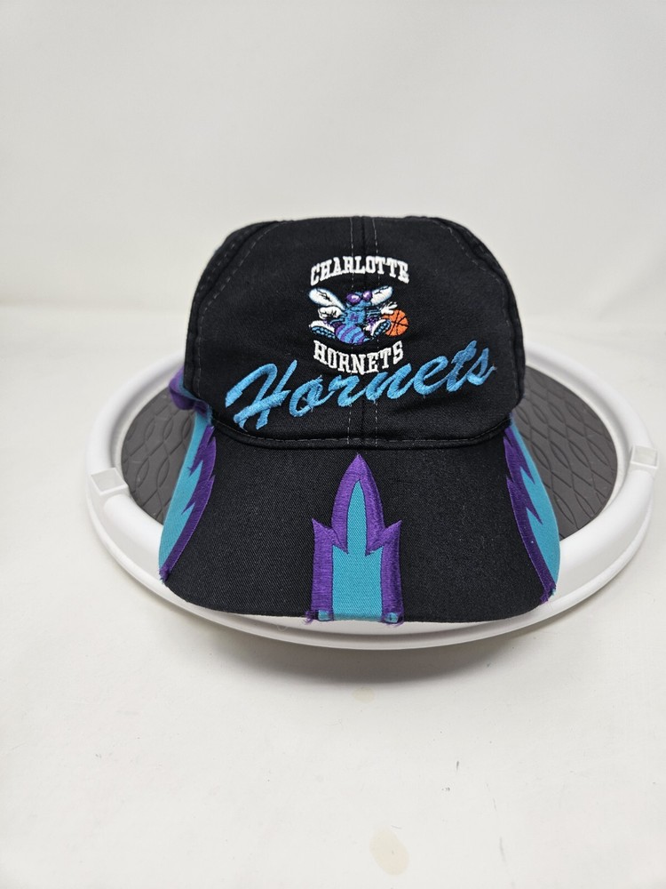 Vintage Charlotte Hornets Embroided Snapback Hat 90s RARE Flames/Shark Tooth
