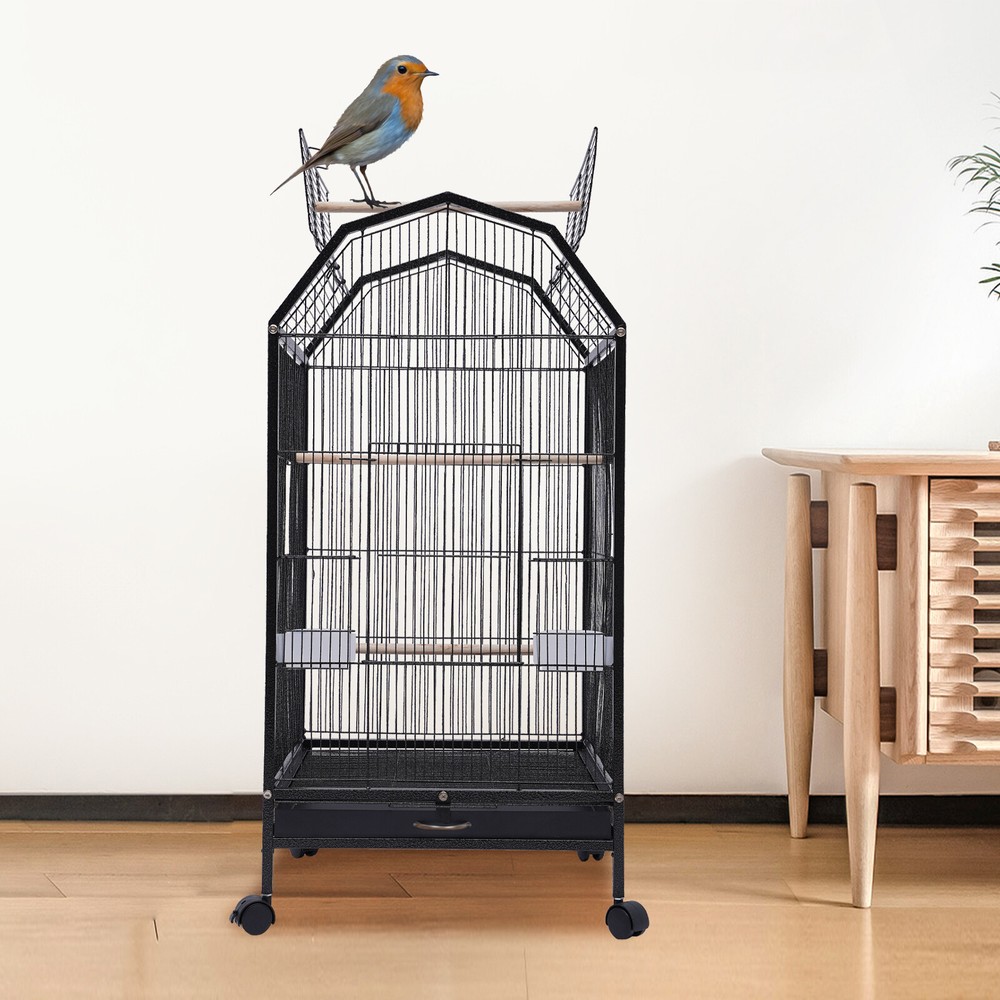 Black Iron Parakeet Cage with Stand - Spacious Metal Flight Bird Habitat