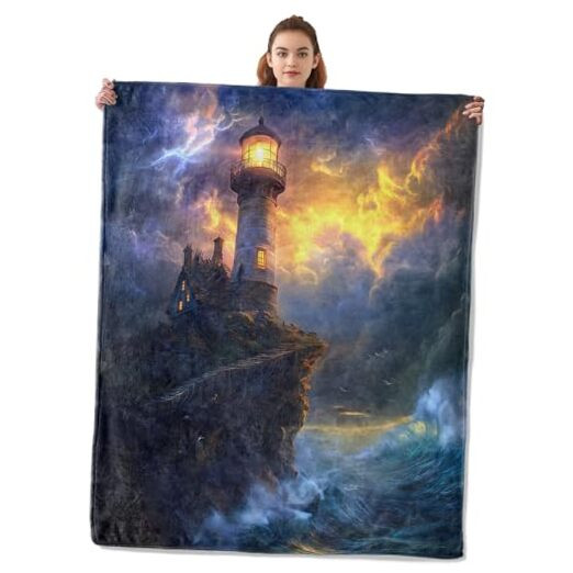 Bright Lighthouse Blanket Warm & Cozy Flannel Throw Blanket - Soft Lightweight