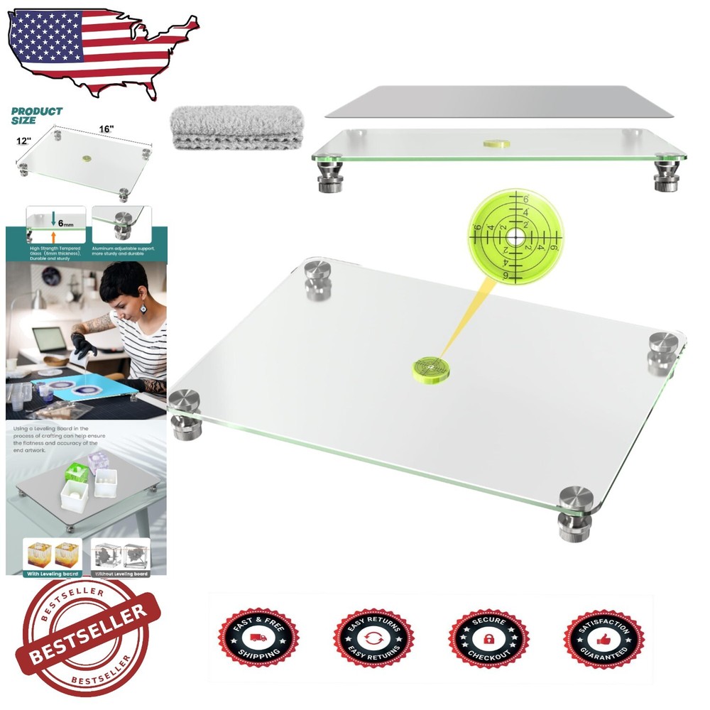 Versatile 16''x12'' Glass Leveling Table with Rubber Pad for Crafting Perfection