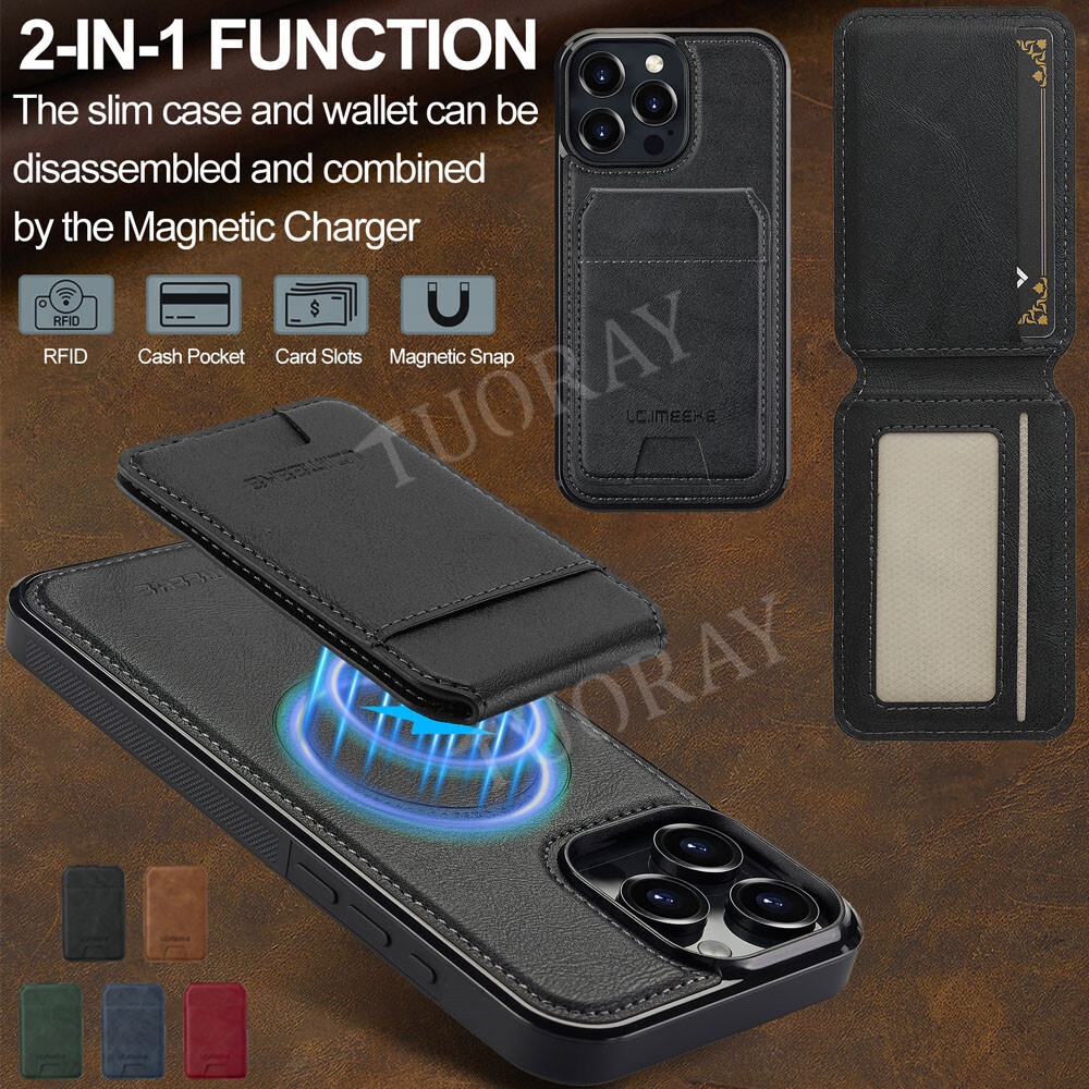 Magnetic Card Wallet Case For iPhone 16 15 14 13 12 Pro Max Mag Safe Stand Cover
