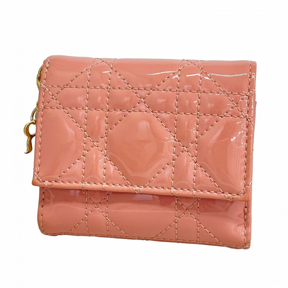 Dior Tri-Fold Canage Wallet Pink Gold Enamel Pre-Owned