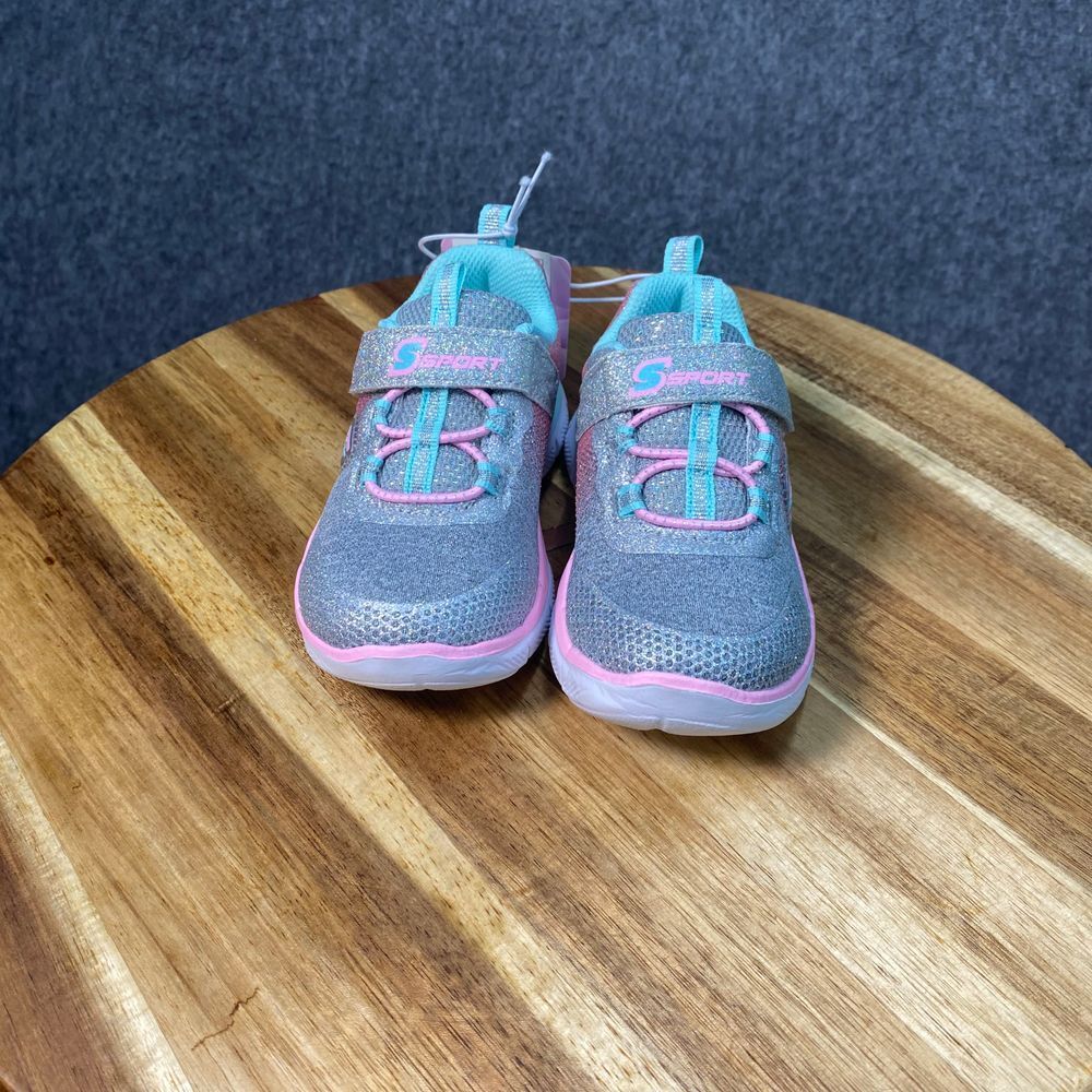 Skechers Girls 7 Sparkle Athletic Sneakers Glitter Pink Turquoise Memory Foam
