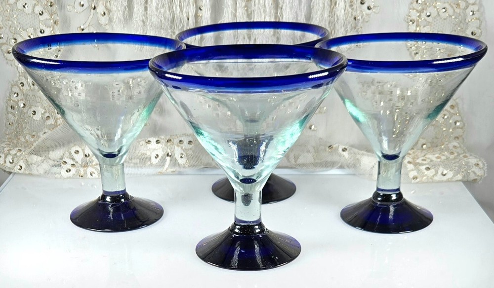Set of 4 Hand Blown Aztecas Design Made in Mexico Margarita Glasses 6