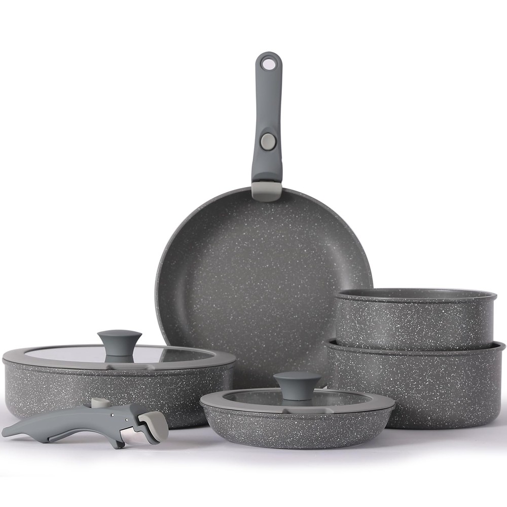 Non Stick Pot and Pan Set with Removable Handle, Ceramic Cookware Set Detacha...