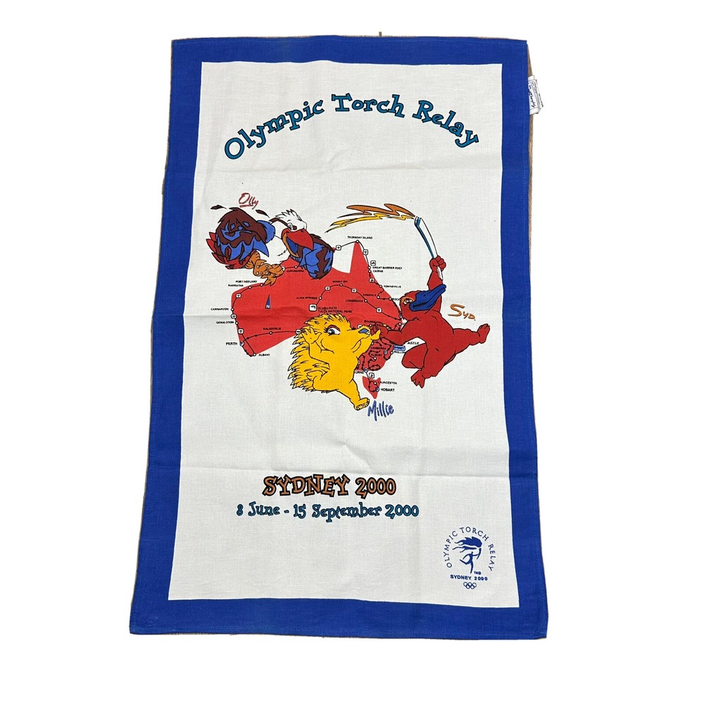 Sydney Olympic Torch Relay Tea Towel 2000 EUC Cotton Souvenir Vintage