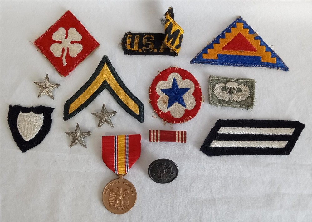 Vintage Military Lot US Army Patch Star Pin Insignia National Defense Medal