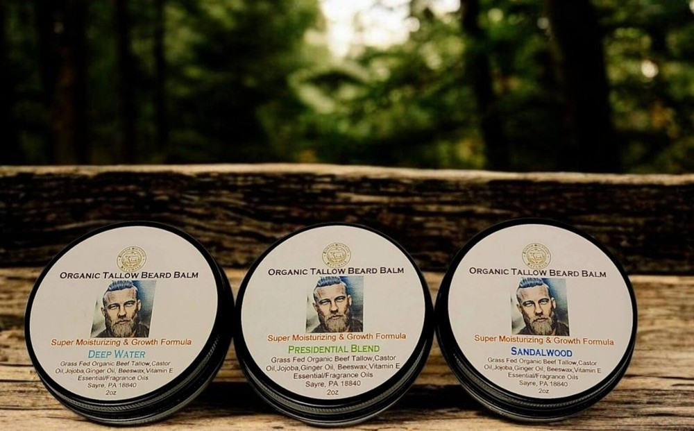 3 Pack Organic Grass-Fed Tallow Beard Butter Balm for Men – Moisturizes & Softens 2oz