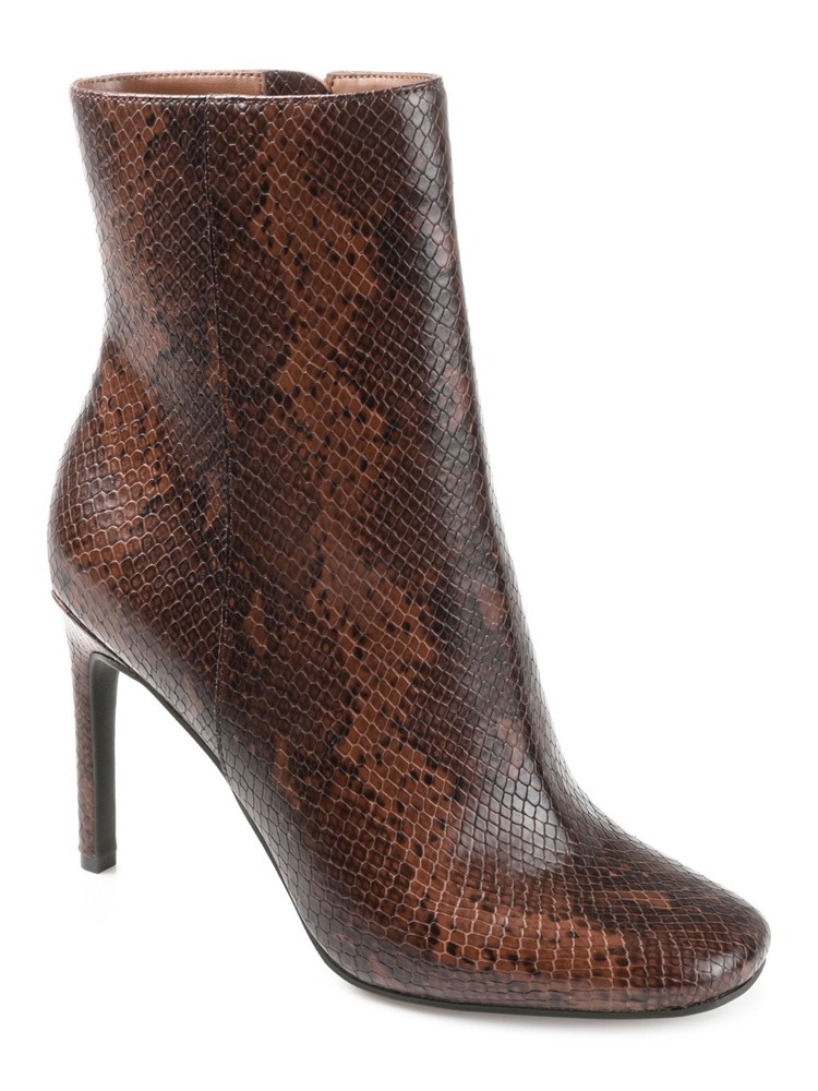 JOURNEE COLLECTION Womens Brown Snake Silvy Square Toe Stiletto Booties 7.5 M