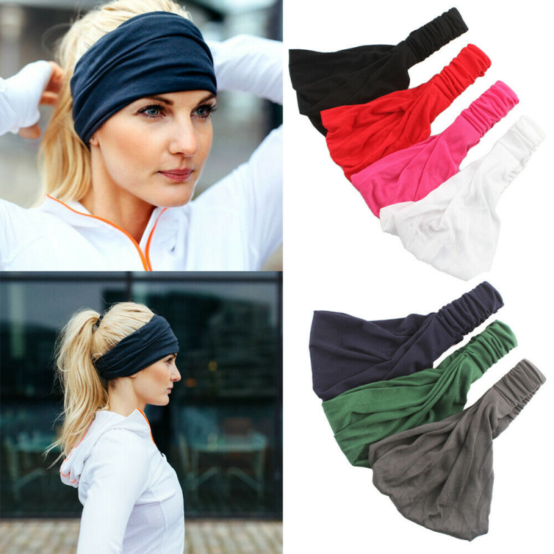Women's Stretchy Cotton Yoga Headband - Wide Elastic Sports Hairband Turban