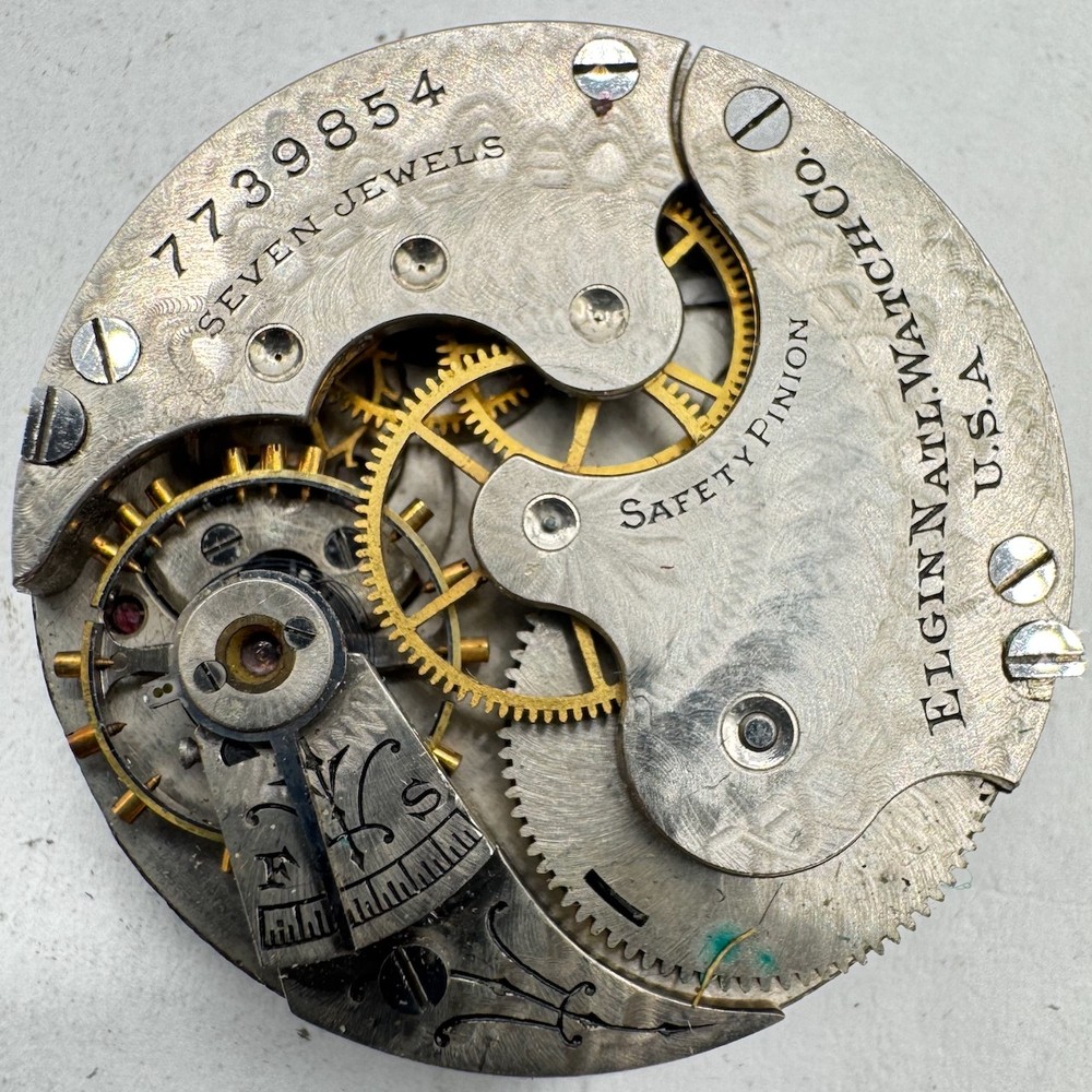 Antique 1899 Elgin 7 Jewel Fancy Hunter Pocket Watch Movement 173