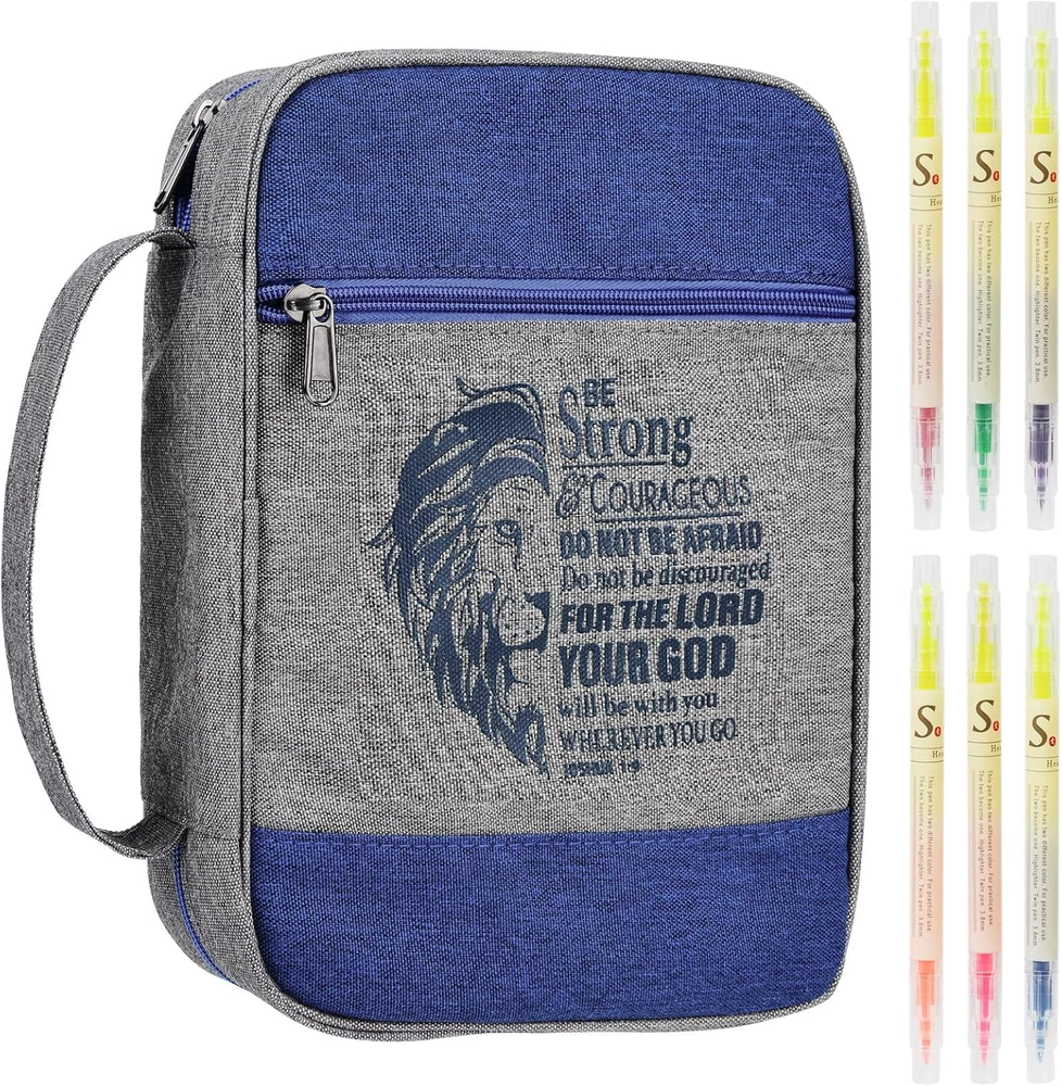 Bible Cover Case Set for Men with Highlighter and Pockets, Blue 10.4