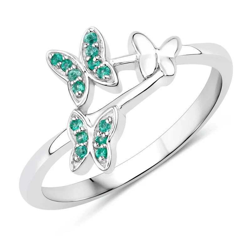 1.40 Ct Round Simulated Emerald 14k White Gold Plated Butterfly Engagement Ring