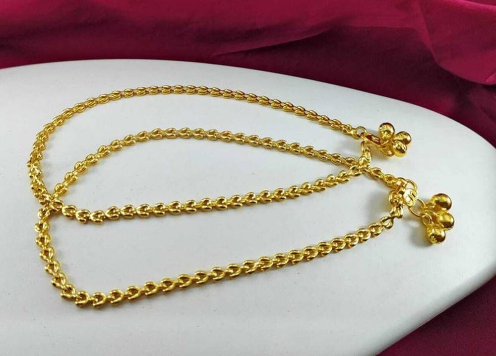 Anklet Bracelet 14k Gold Plated Indian Payal Foot Jewelry Women Ankle Chain Gift-image
