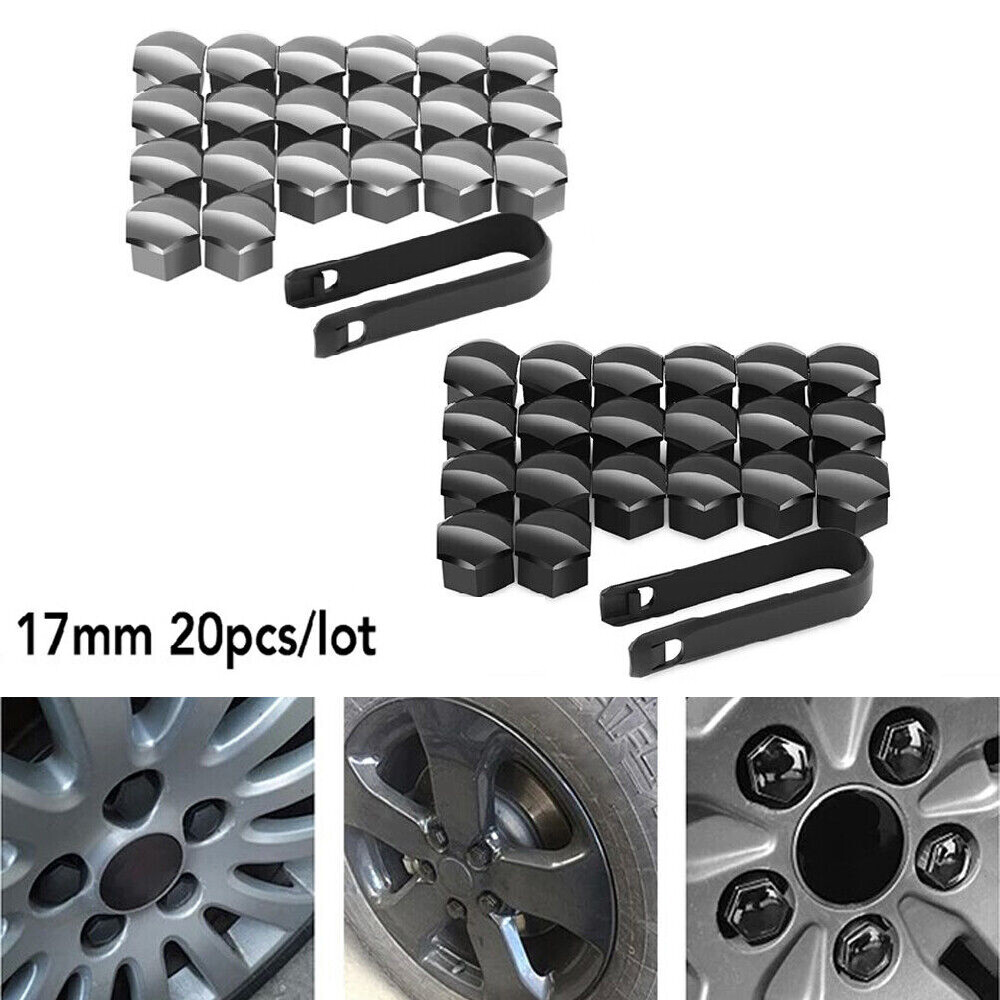 20PCS 17mm Car Wheel Nut Lug Cover Hub Screw Caps Glossy Bolt Rims Tire w/ Tool