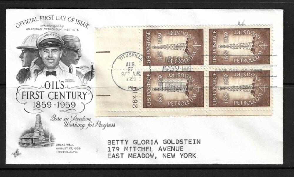USA SC # 1134 Petroleum Industry  FDC . Artcraft Cachet