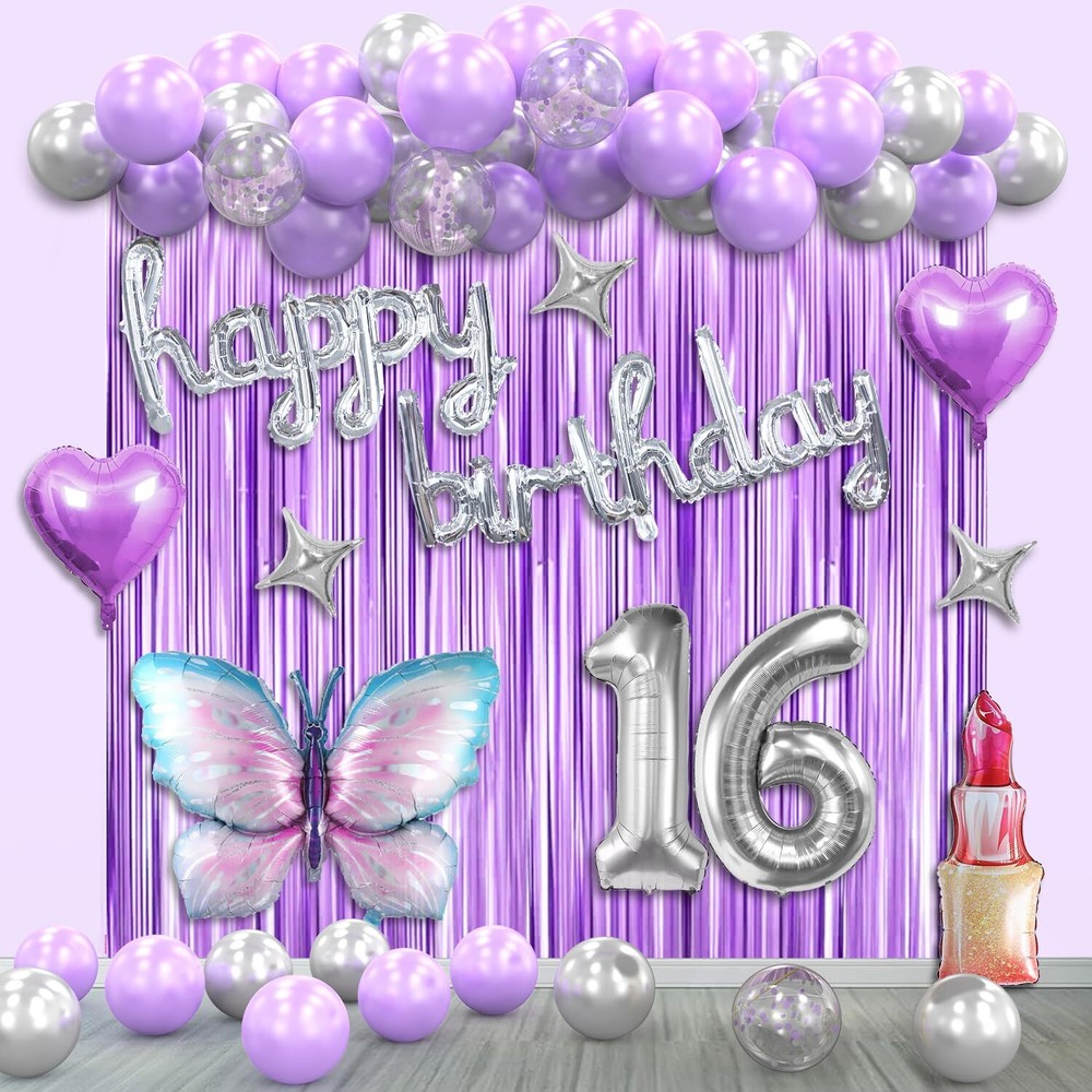 Sweet 16 Birthday Decorations for Girls-Lavender Purple and Silver Butterfly ...