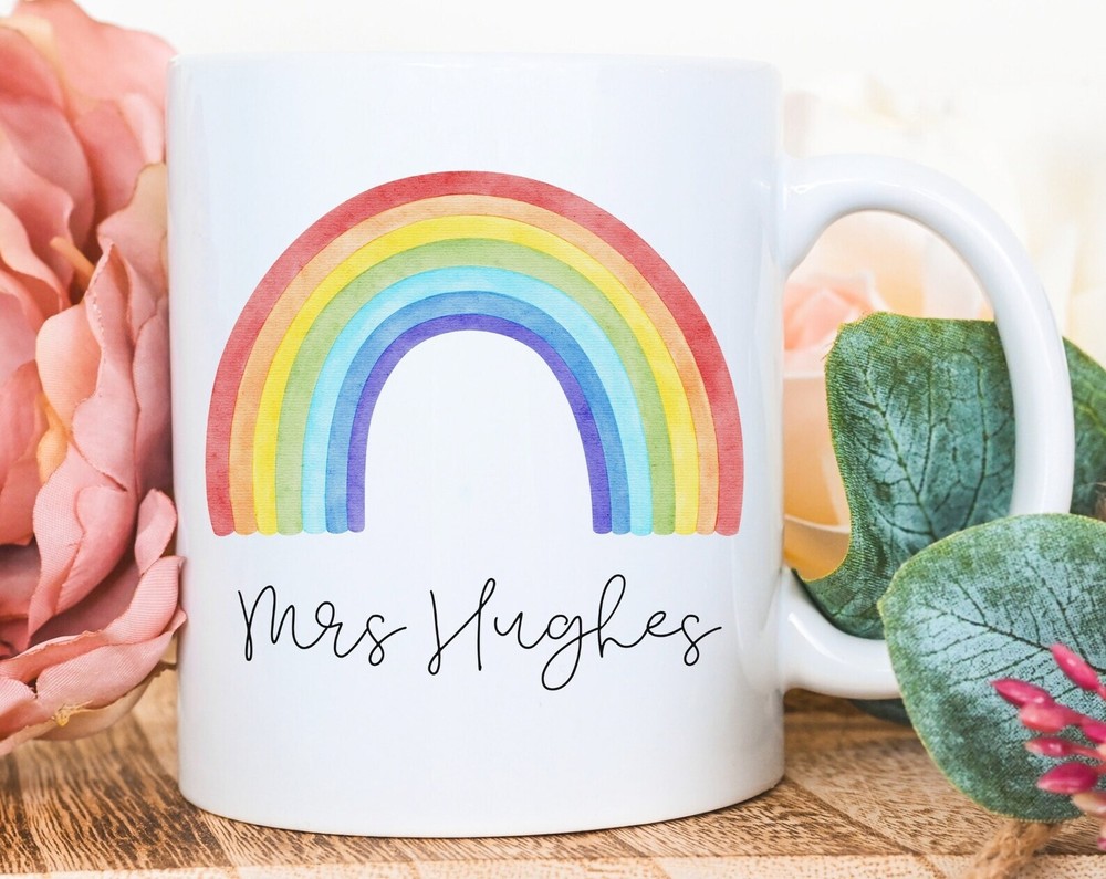 Teacher Mug Gift Personalised Rainbow Custom Name Cup Teaching Assistant Present