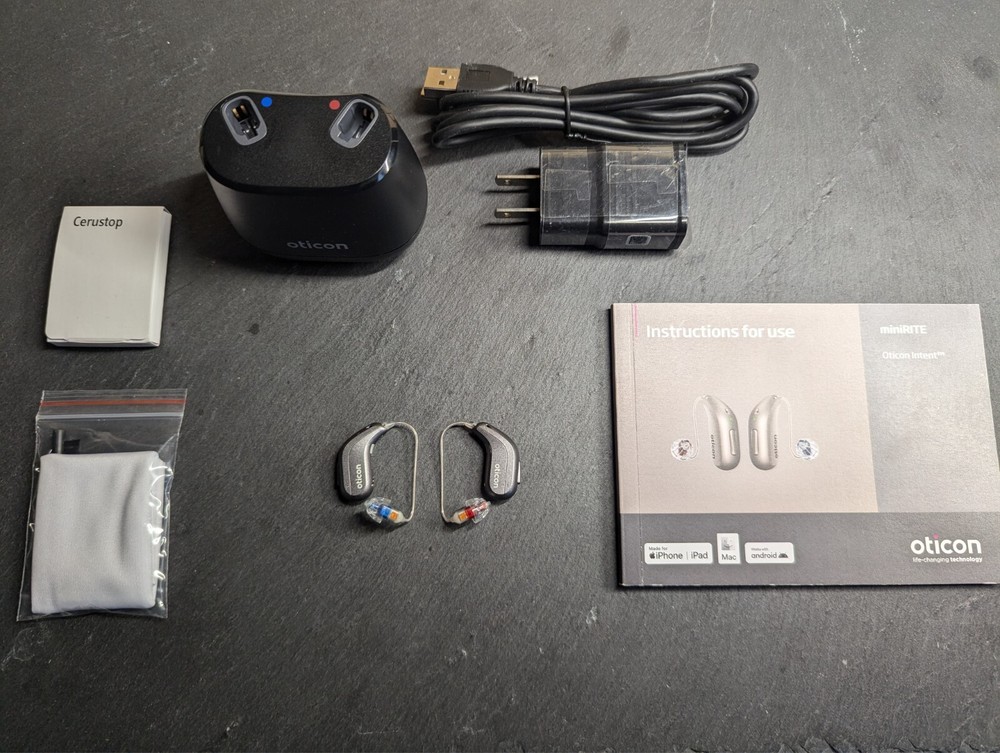 Oticon Intent 1 Mini RITE R Premium Model 64 Channels+Charger+Pair Left&Right