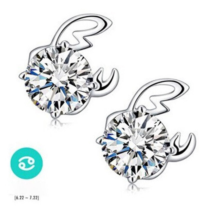 925 Sterling Silver Cancer Zodiac Tarnish-Free Crystal Stud Earrings K1234