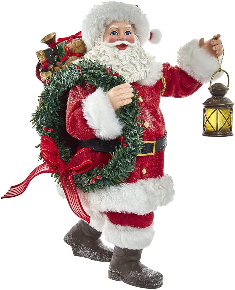 Fabriché Wreath and Lantern Santa, 10.5-Inches, Multi-Colored