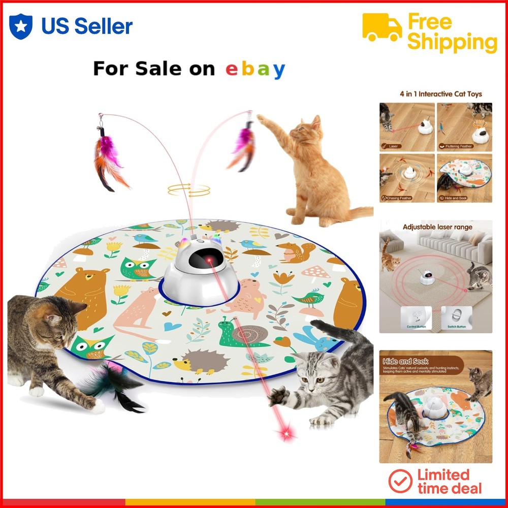 4 in 1 Cat Laser Toy Automatic Interactive Feather Hide Seek Indoor Play