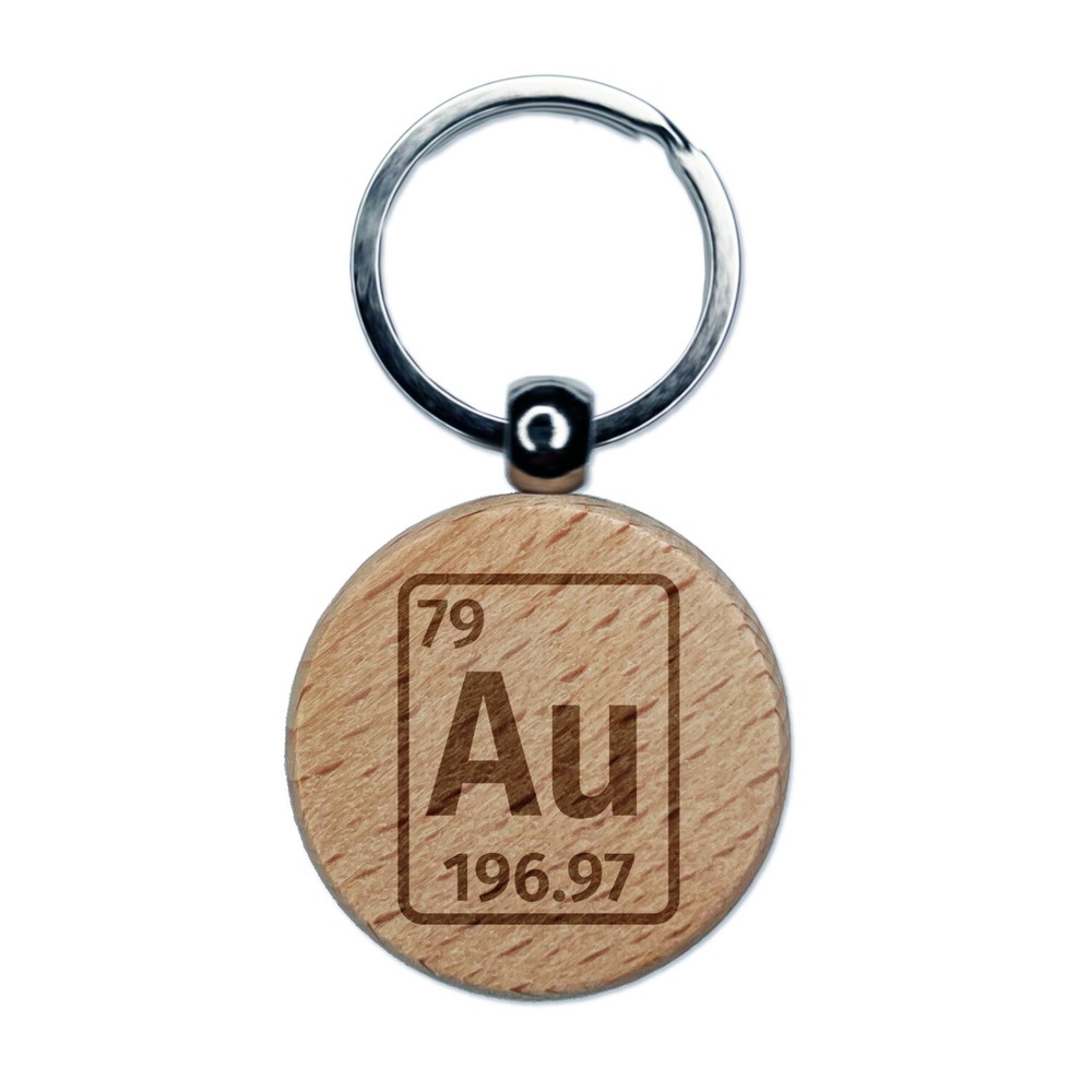 Gold Element Science Chemistry Engraved Wooden Keychain