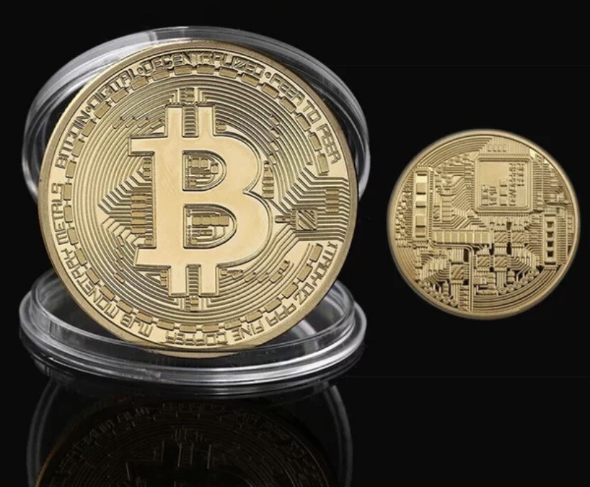 Bitcoin Cryptocurrency Gold Plated Collectible Coin BTC Crypto In Plastic Casing-image