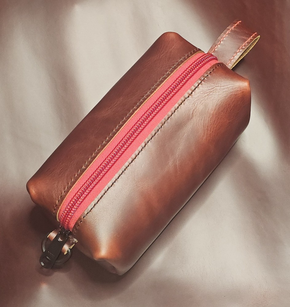 Custom Handmade Leather Dopp Kit with Hurricane Pull-Up - Personalized in USA-image