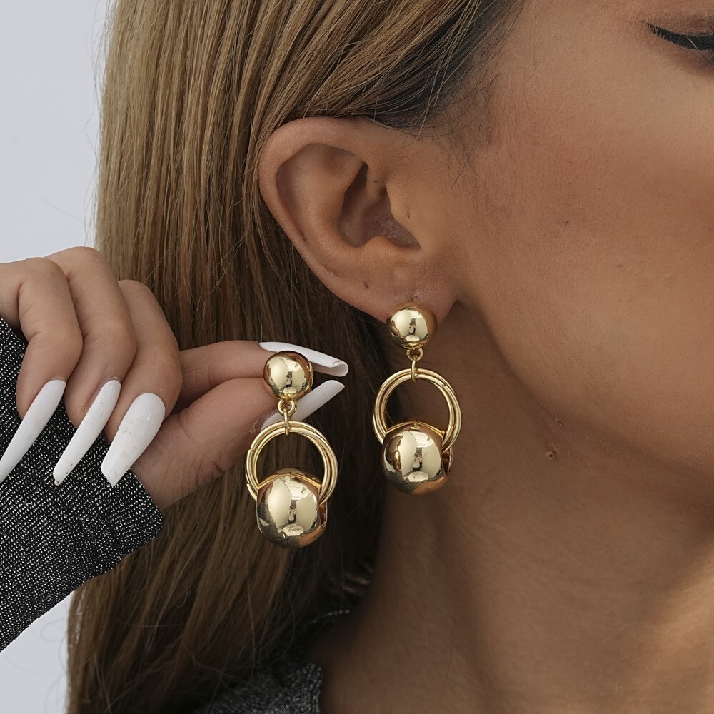 Lightweight Gold Hoop Drop Earrings – Buy 1 Get 2 Free Round Ball Studs-image
