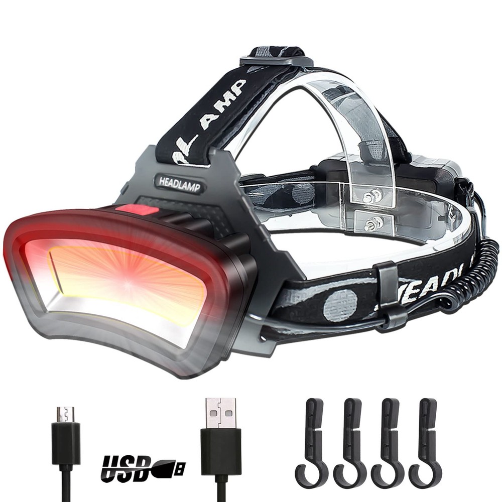DARKBEAM Hard hat Headlamp COB LED Floodlight with Red Light USB Black