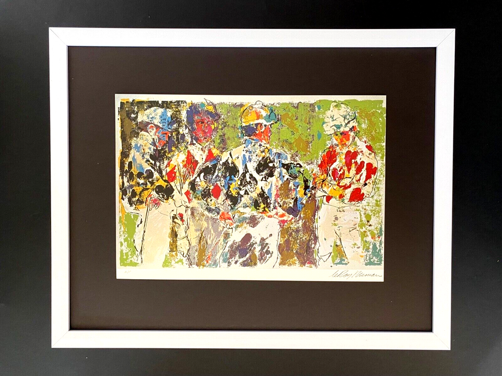 LEROY NEIMAN +  4 JOCKEYS  + CIRCA 1990'S + SIGNED PRINT FRAMED + BUY NOW-image