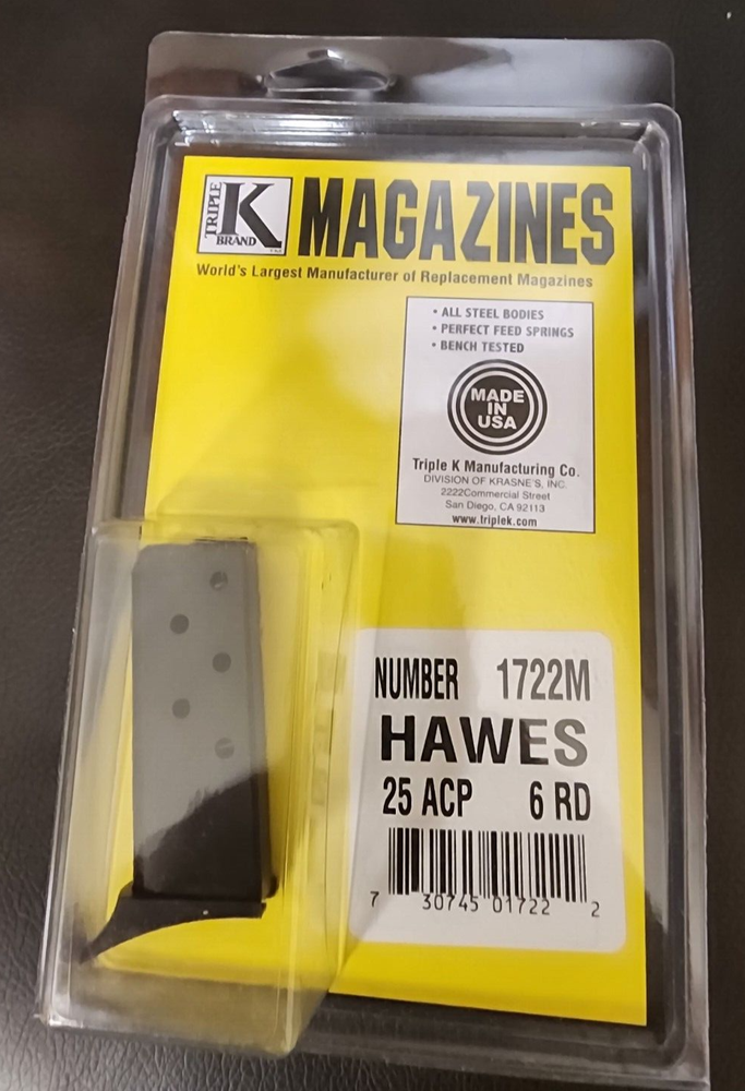 HAWES 25 ACP Vest Pocket Pistol with Triple K 1722M 6-Round Magazine