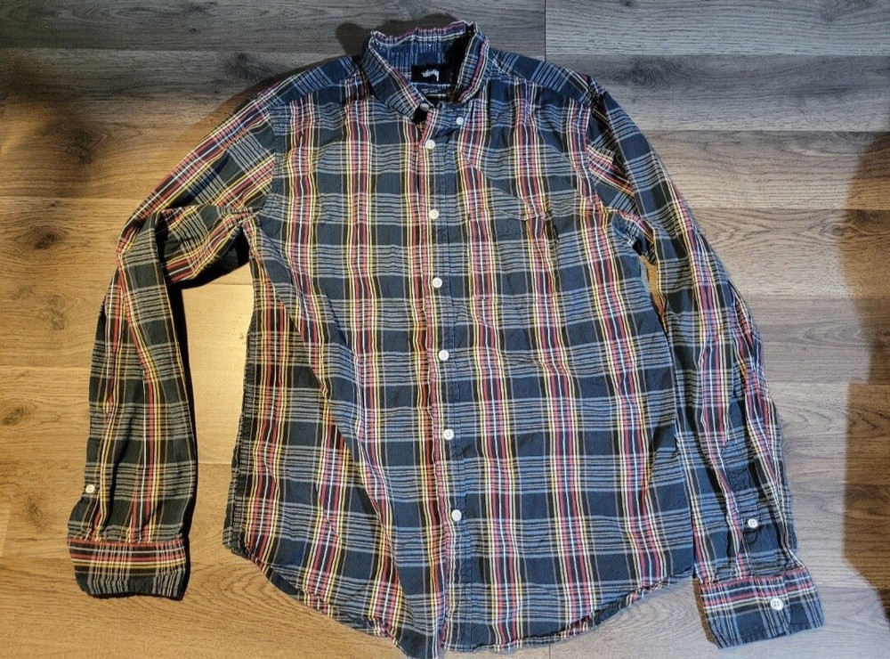 Stussy Y2K Vintage Plaid Flannel Button Up Shirt Medium Skate Surf
