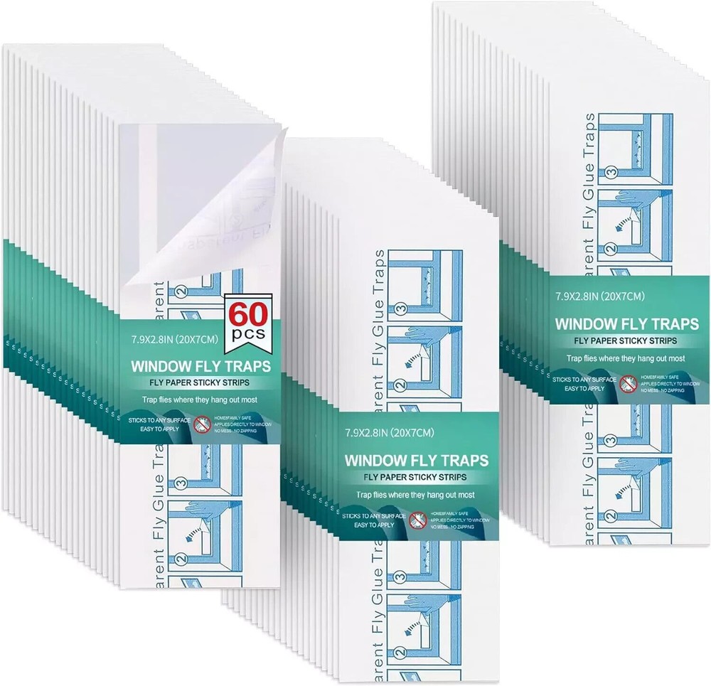 60 Pcs Window Fly Traps for Indoor/Outdoor, Insect, Bugs, & Transparent