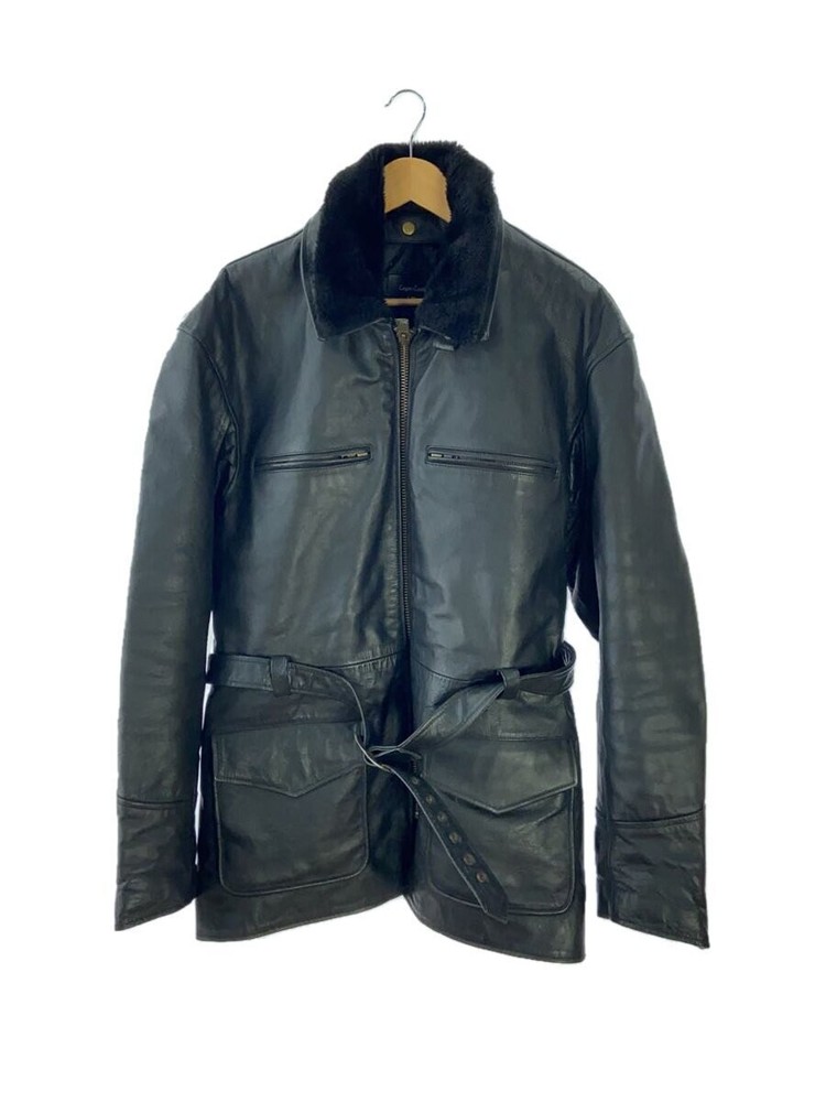 Liugoo Black Plain Leather Blouson Jacket Size 4L 2276