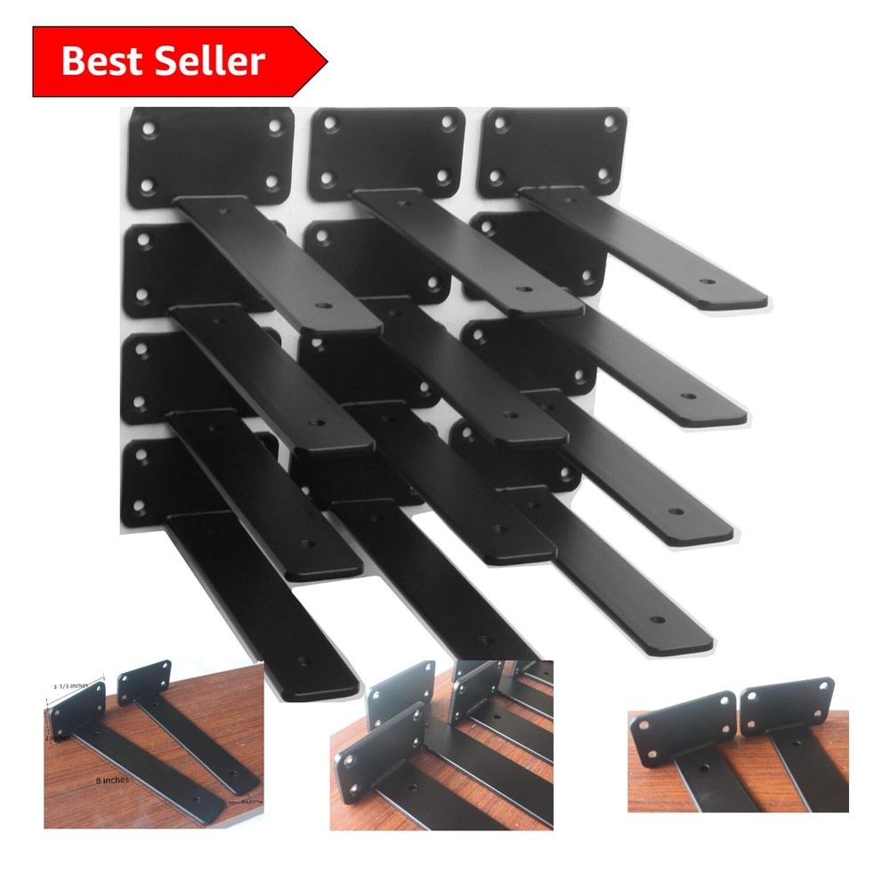 12-Pack 8-Inch Black Heavy-Duty Steel Shelf Brackets - Modern Industrial Style