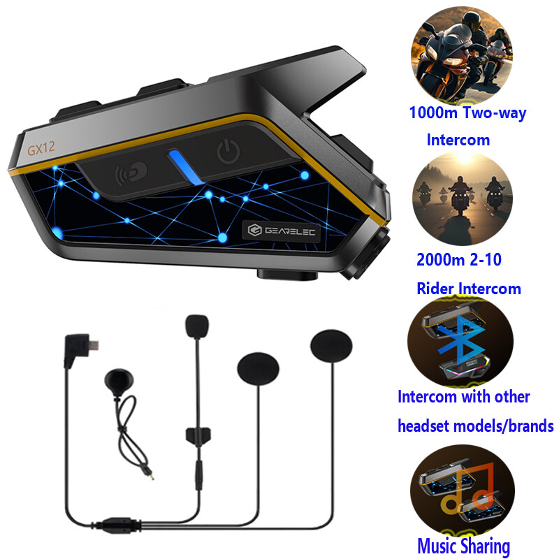 Motorcycle Helmet Intercom Headset Dual Chip BT5.2 2-10 Riders 2000m Interphone