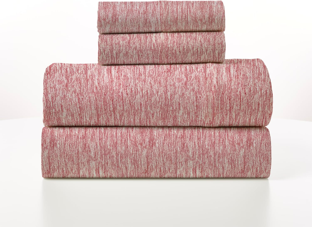 Jersey Knit Queen Sheet Set - 4 Pieces - Soft Cozy Christmas Red