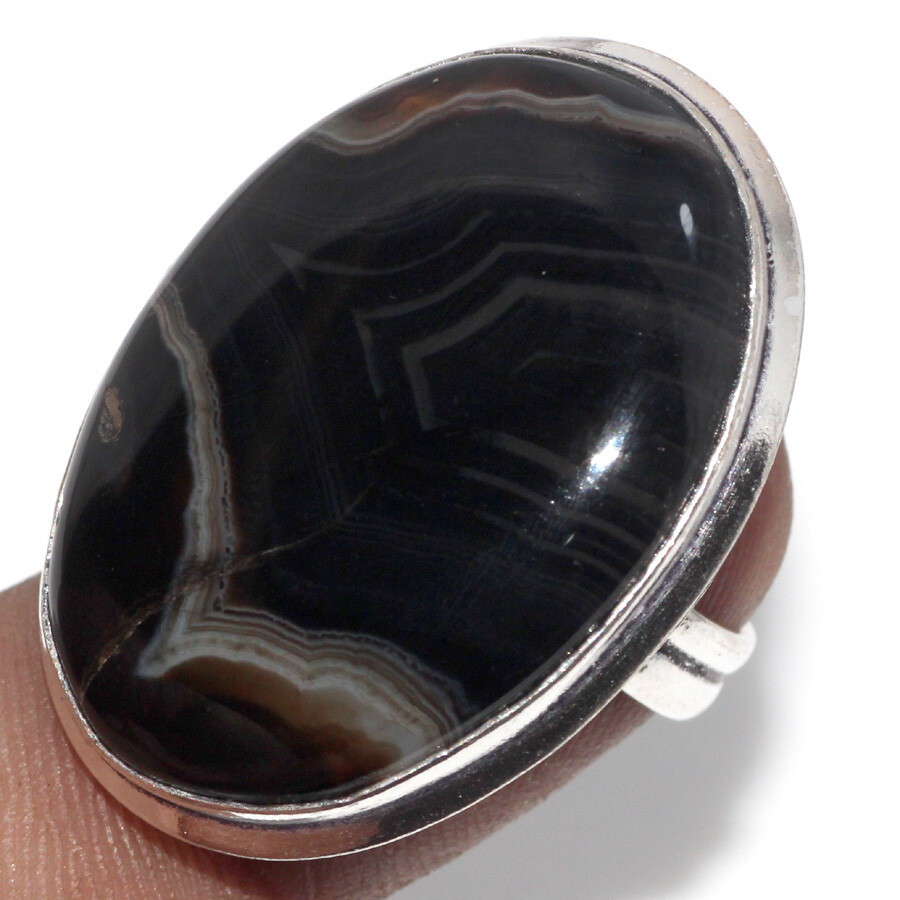 Banded Black Onyx 925 Silver Plated Gemstone Ring Us 6.5 Limited Gift JW