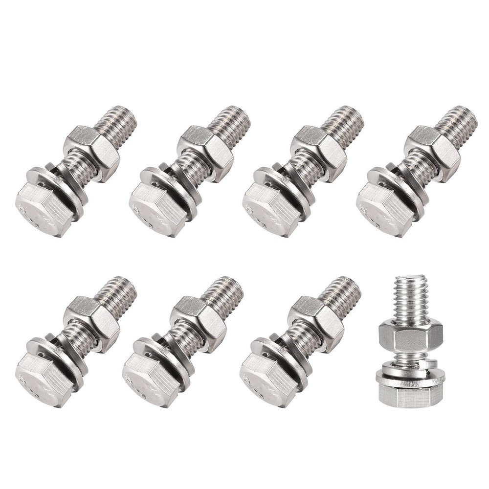 Hex Head Screws Bolts, Nuts, Flat & Lock Washers Kits (M10x35mm) 8Sets