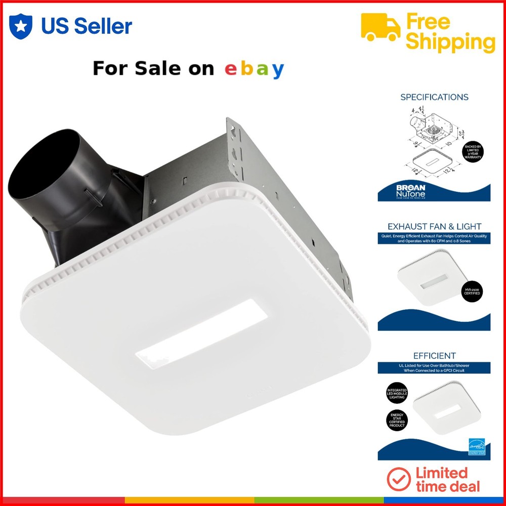 ENERGY STAR 80 CFM Bathroom Exhaust Fan with LED Light 0.7 Sones Quiet White